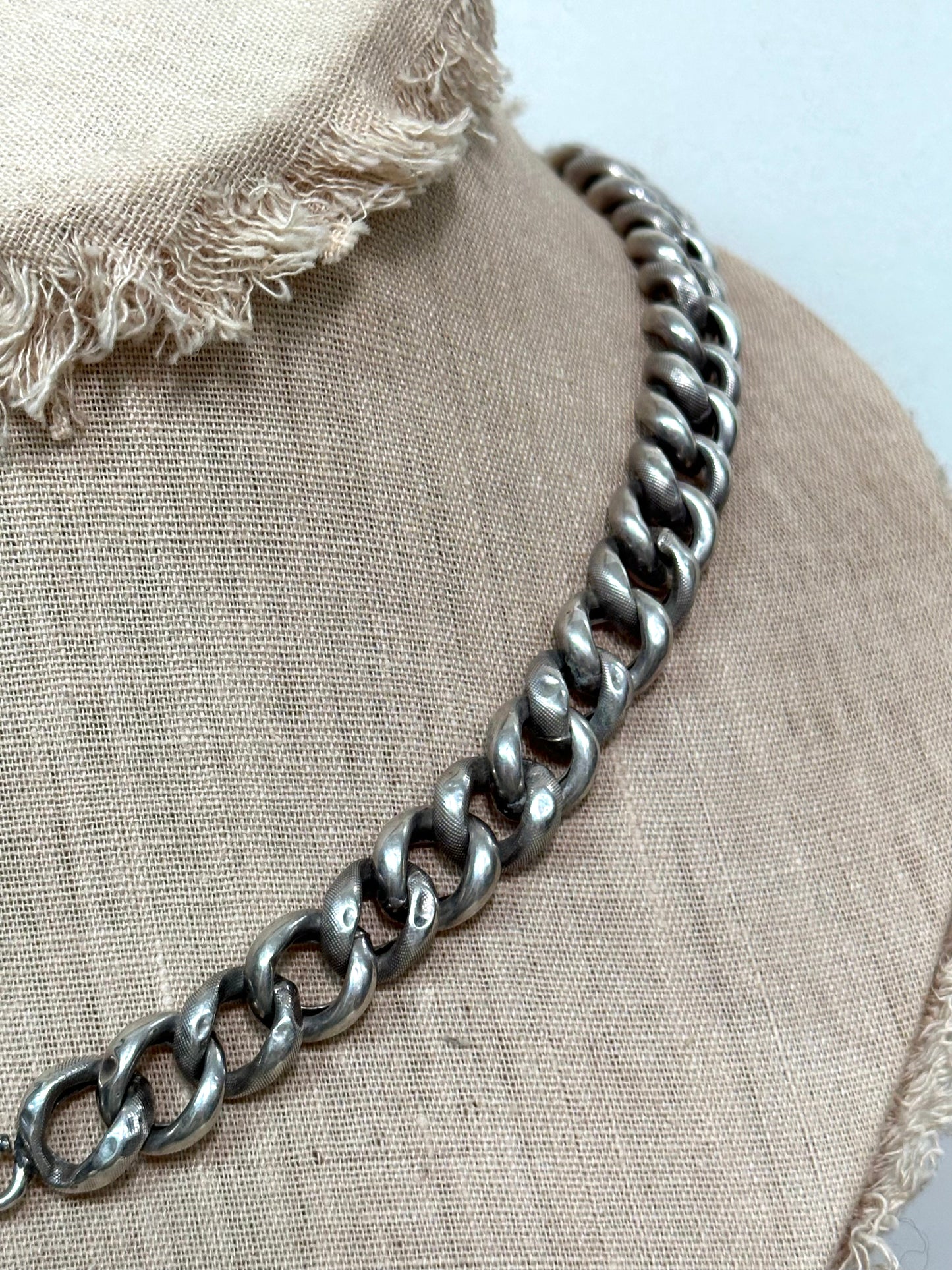 Antique French Silver Necklace With Ball Fob Charm