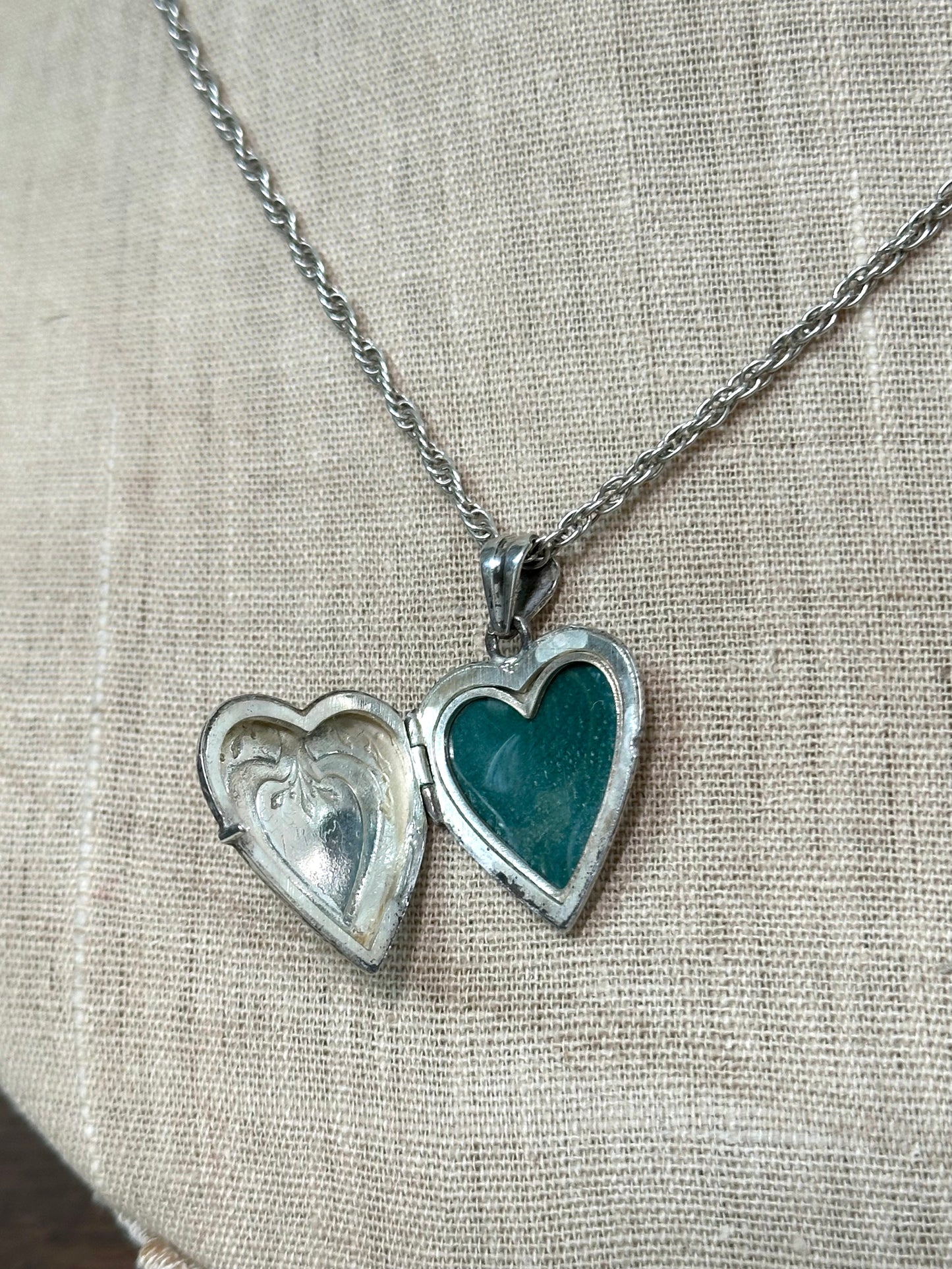 Antique French Silver Necklace With Heart Locket