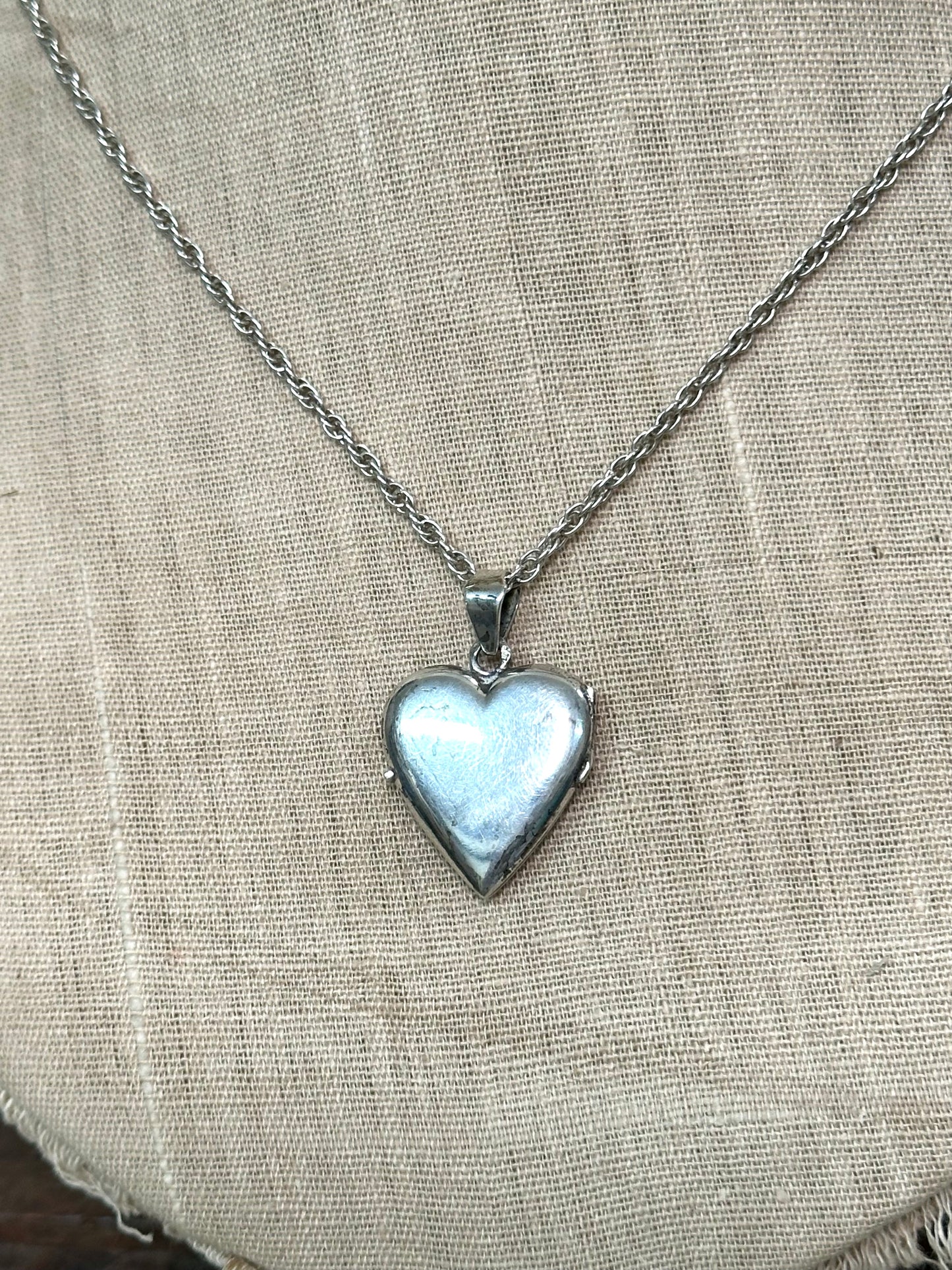Antique French Silver Necklace With Heart Locket