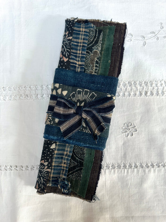 Antique Japanese Fabric Bundle - Indigo Green
