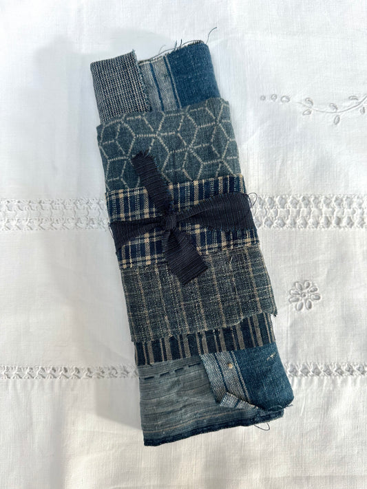 Antique Japanese Fabric Bundle - Indigo Stripe