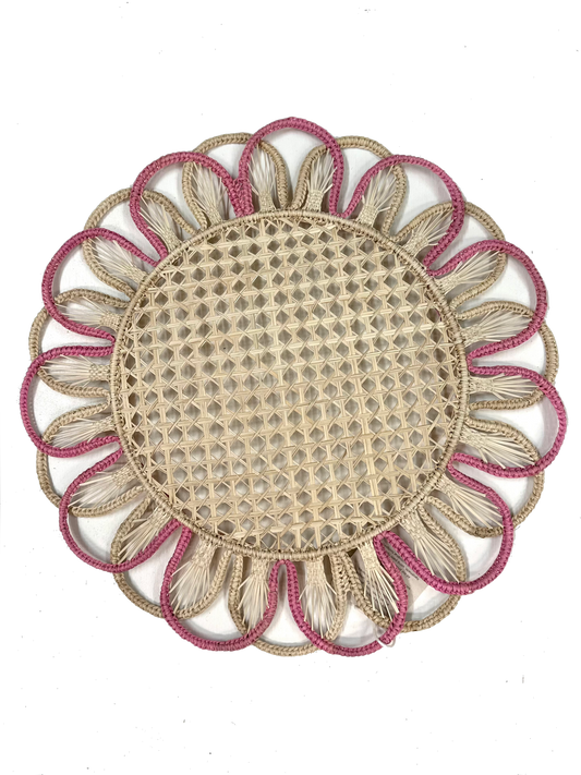 Rattan Placemat Pink And Natural Circles