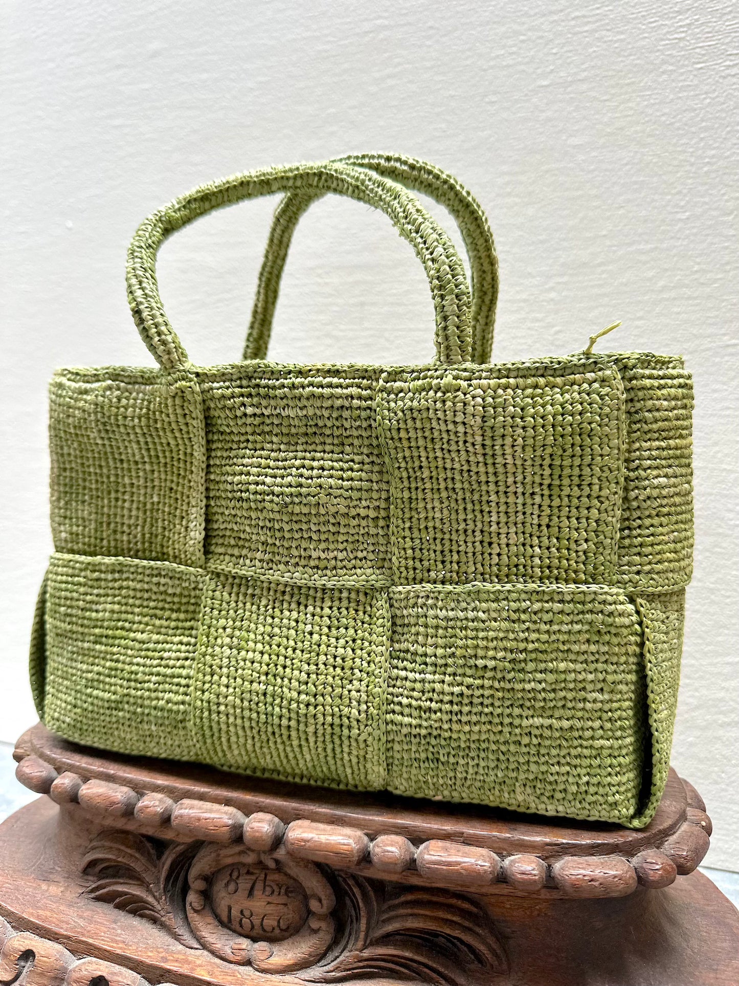 Sophie Digard Small Raffia Woven Handbag Green
