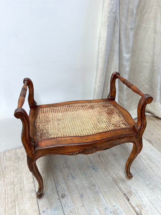 Antique French Walnut Rattan Boudoir Stool