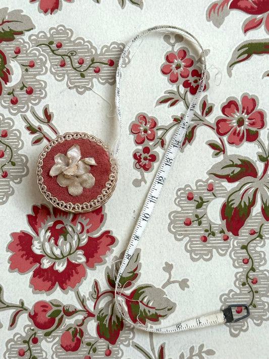 Antique French Small Pink Velvet Measuring Tape