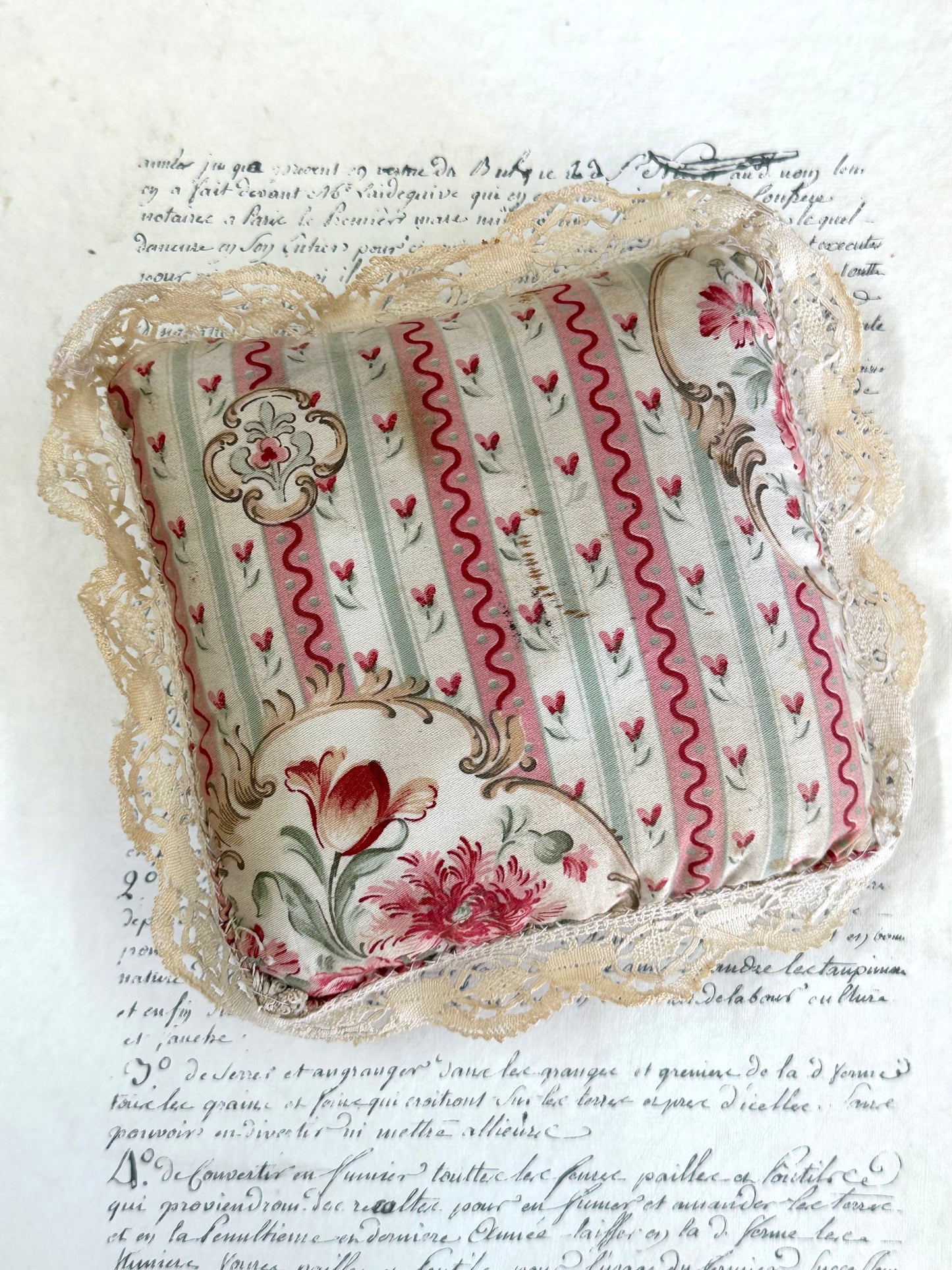 Antique French Floral Pin Cushion