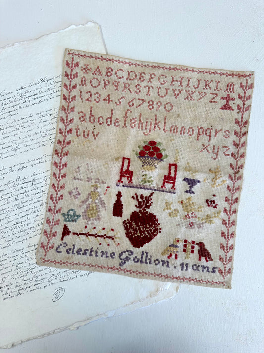 Antique French Cross Stitch Sampler