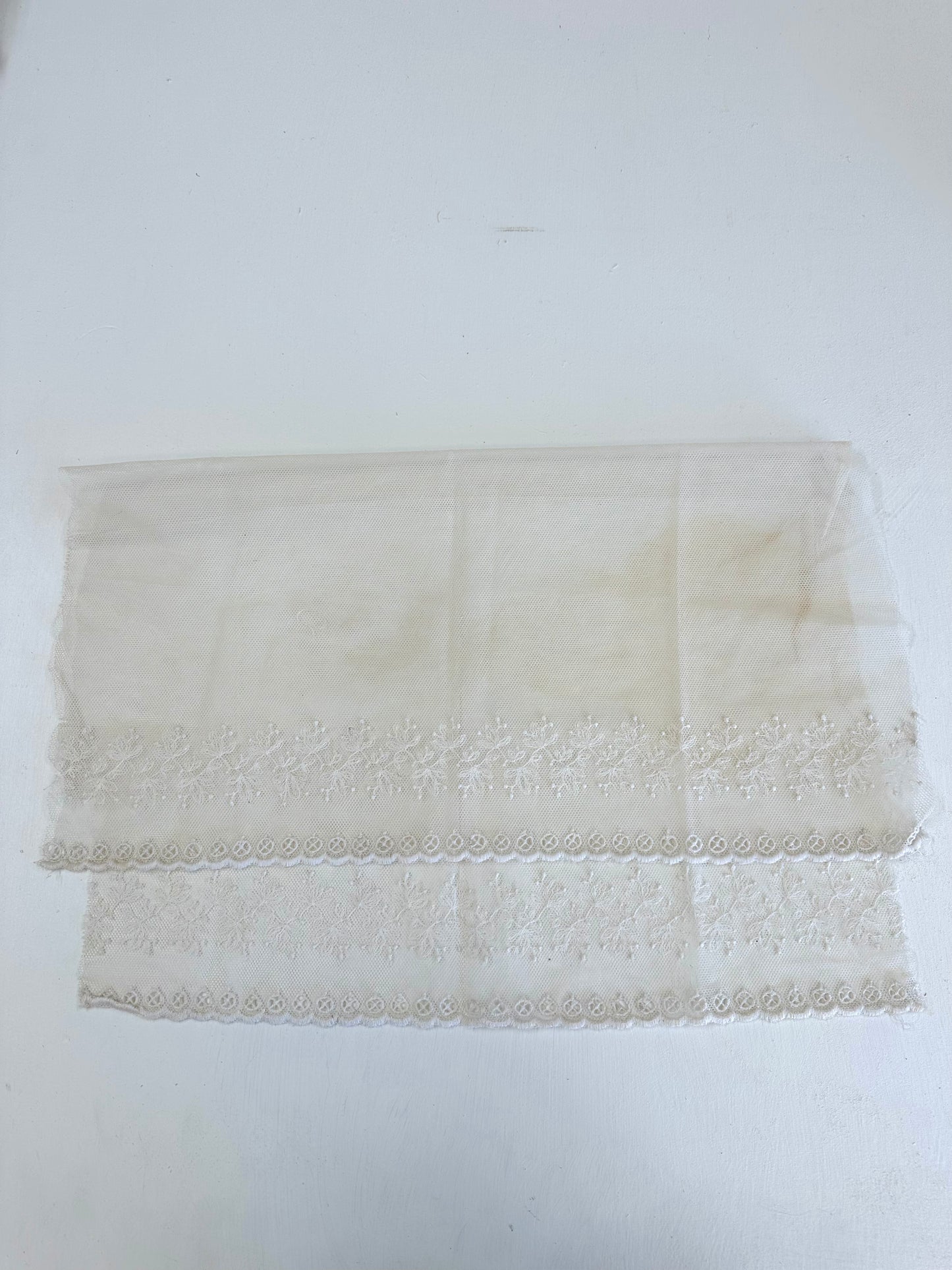 Antique Piece Of Embroidered Lace With Scalloped Edge