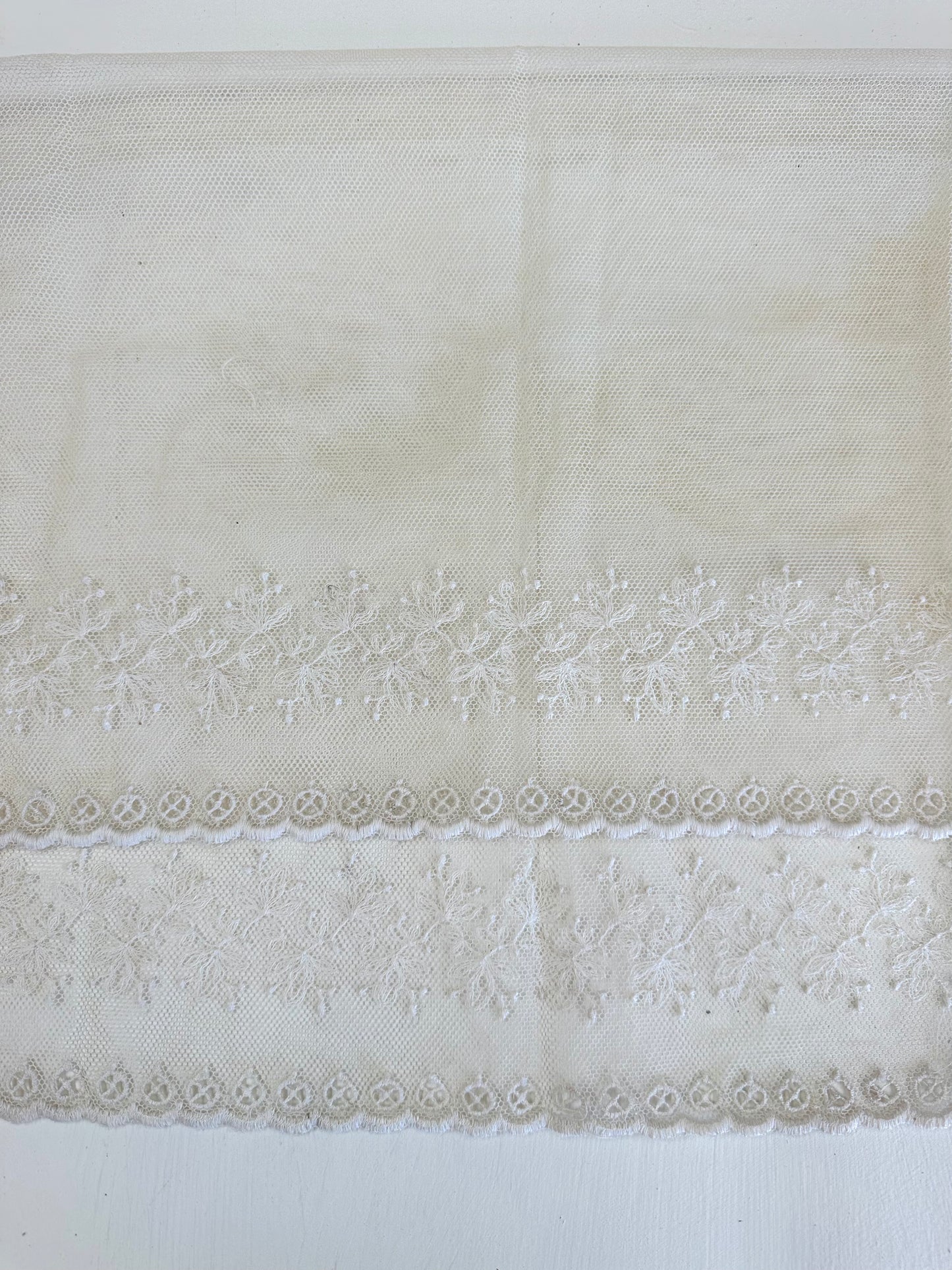Antique Piece Of Embroidered Lace With Scalloped Edge