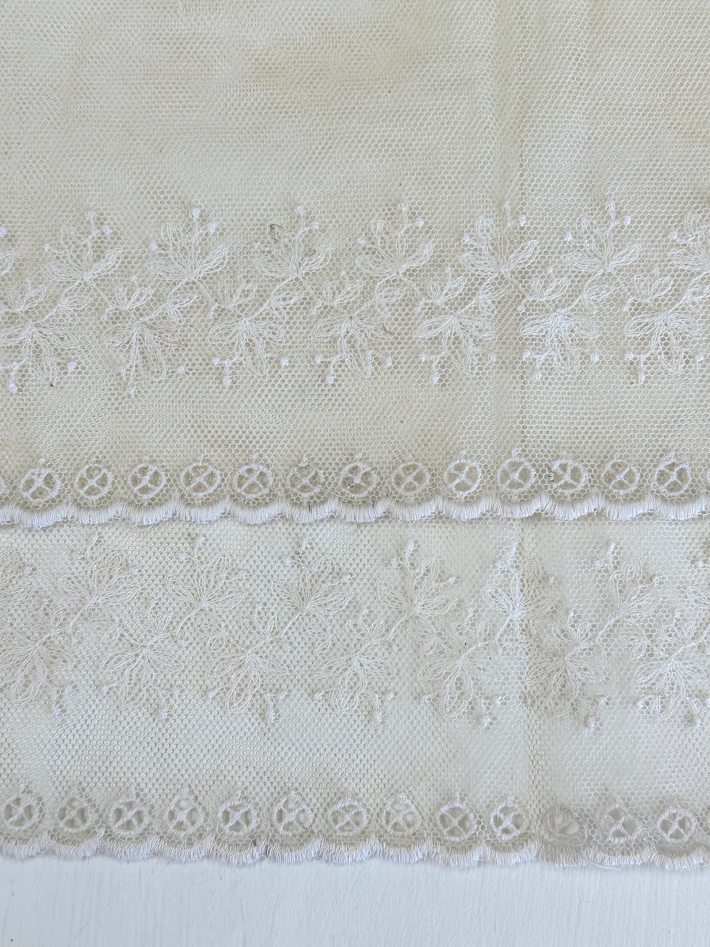 Antique Piece Of Embroidered Lace With Scalloped Edge