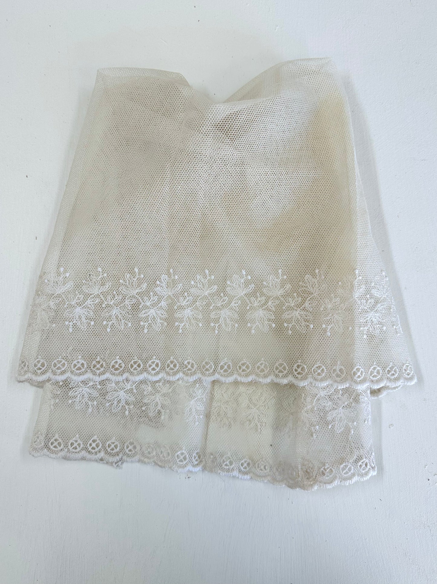 Antique Piece Of Embroidered Lace With Scalloped Edge