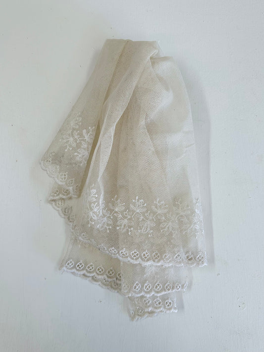Antique Piece Of Embroidered Lace With Scalloped Edge