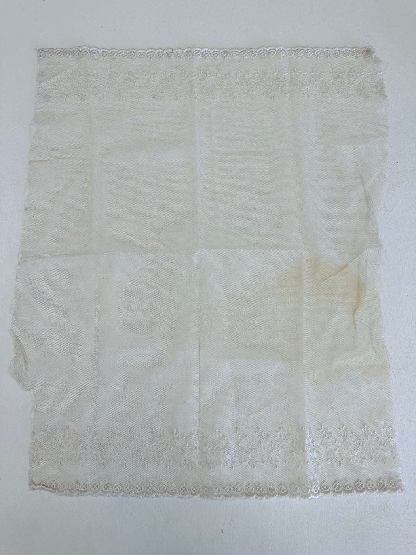 Antique Piece Of Embroidered Lace With Scalloped Edge
