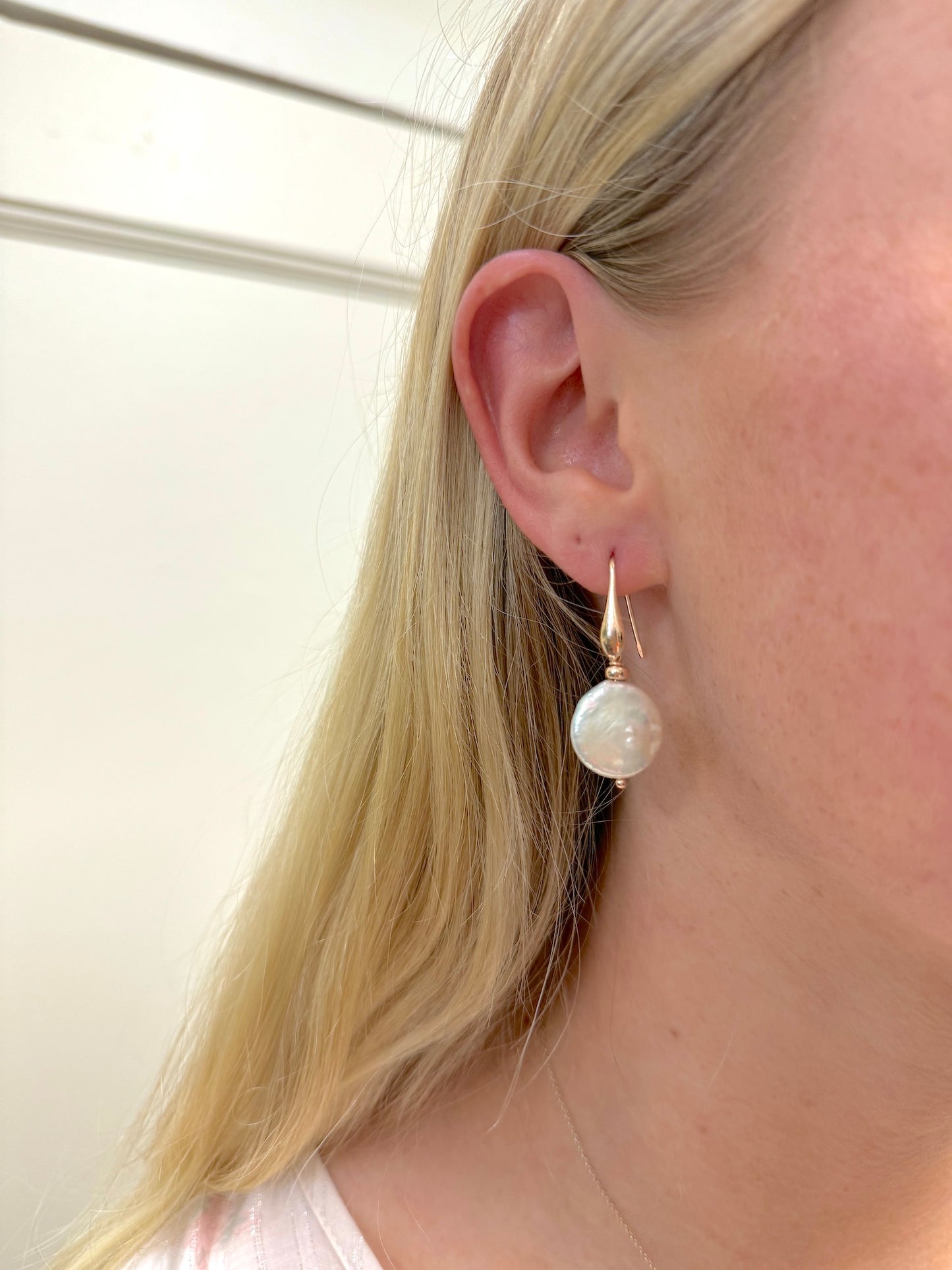 Italian Large Coin Pearl Hook Earrings