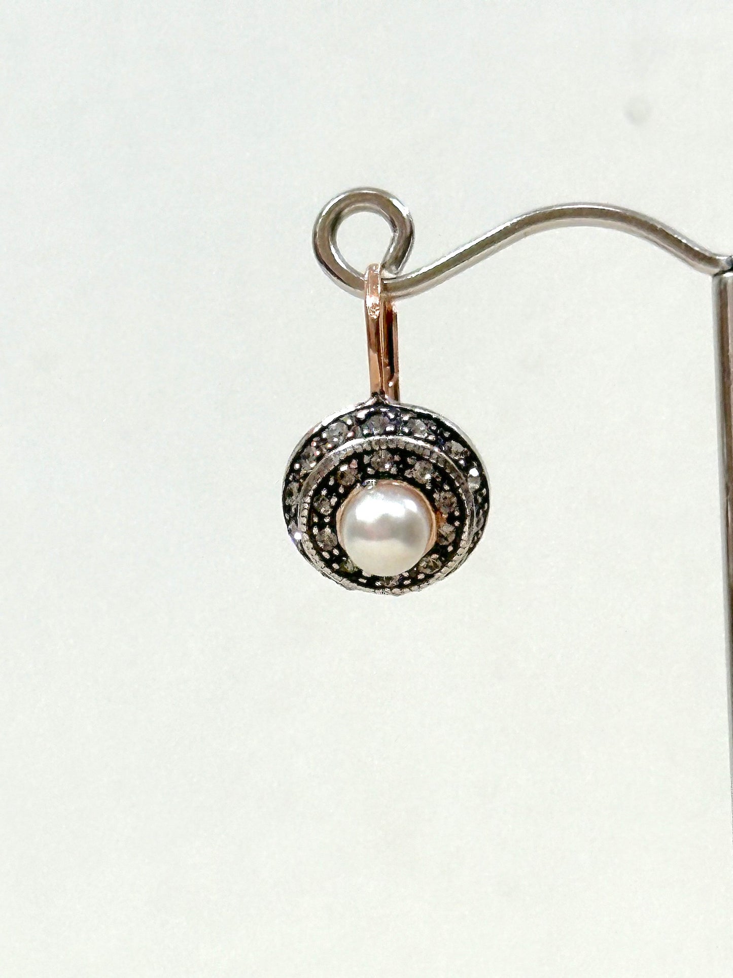 Italian Round Earrings With Small Crystals And Large Pearl Centre