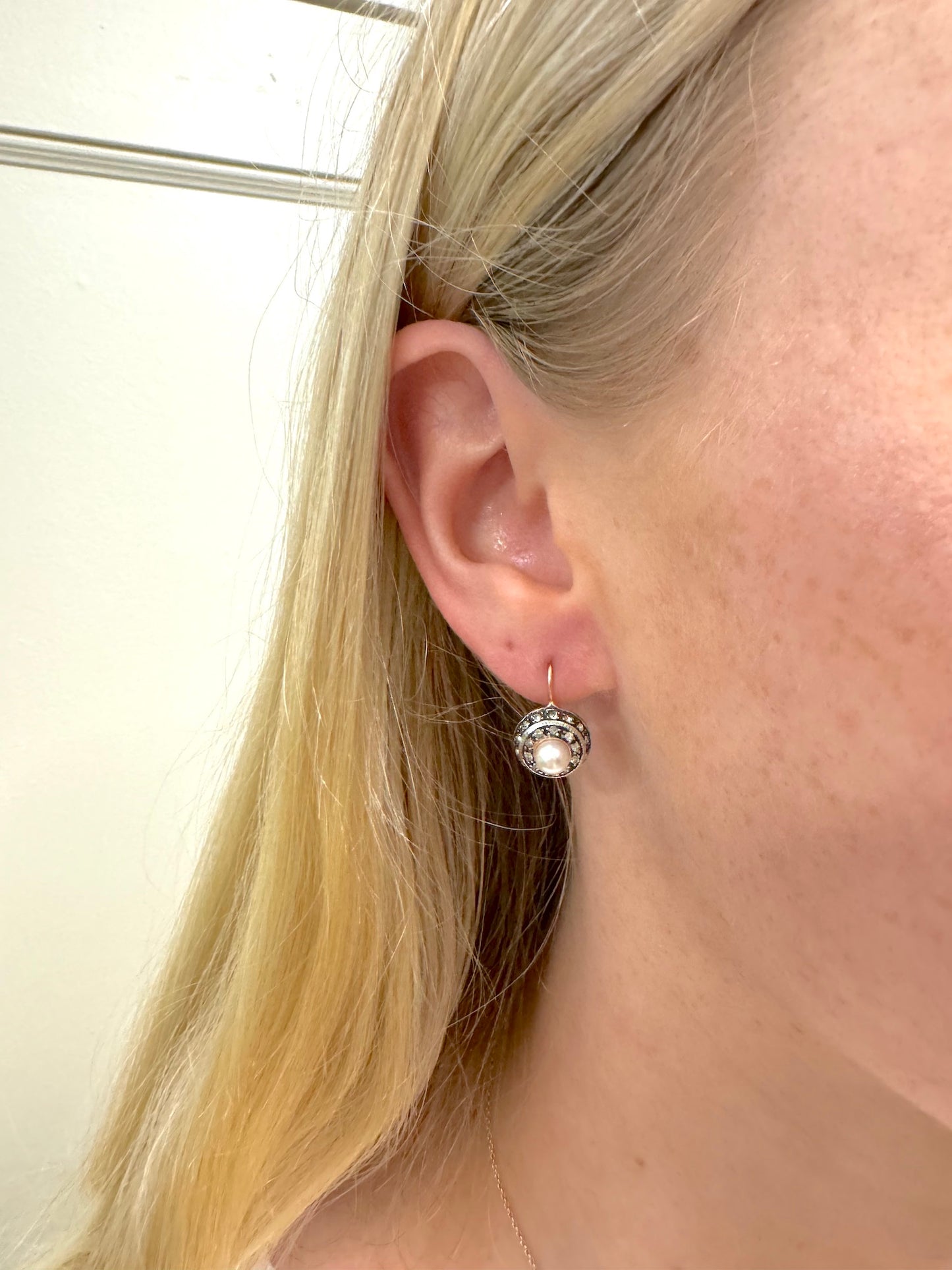 Italian Round Earrings With Small Crystals And Large Pearl Centre