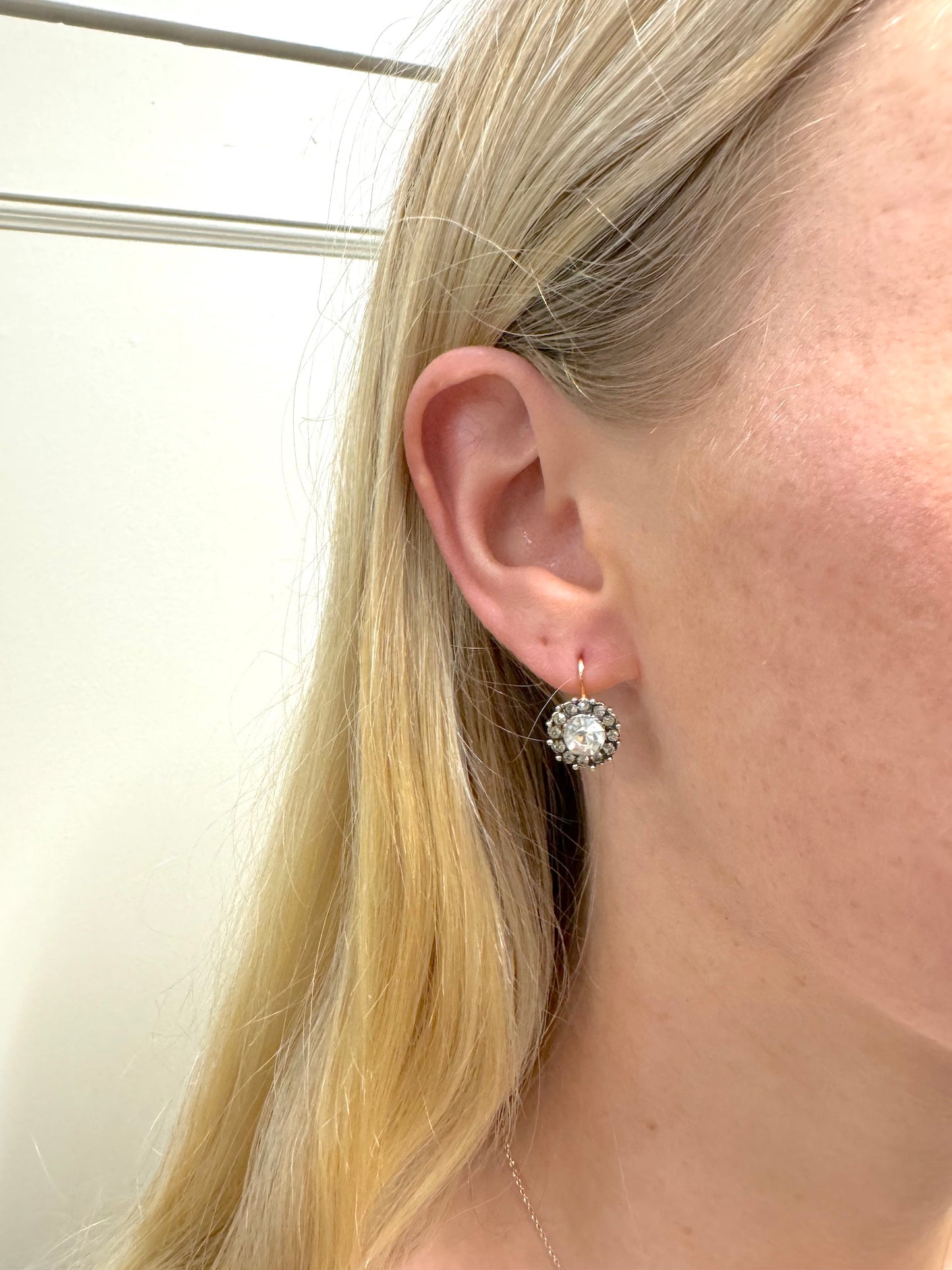 Italian Small Round Earrings With Large Crystal Centre