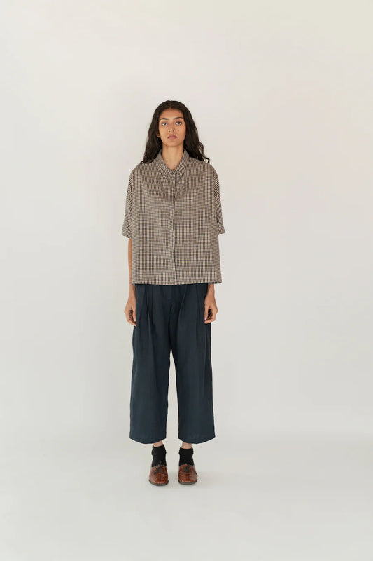 Runaway Bicycle Indigo Check Short Sleeve Shirt