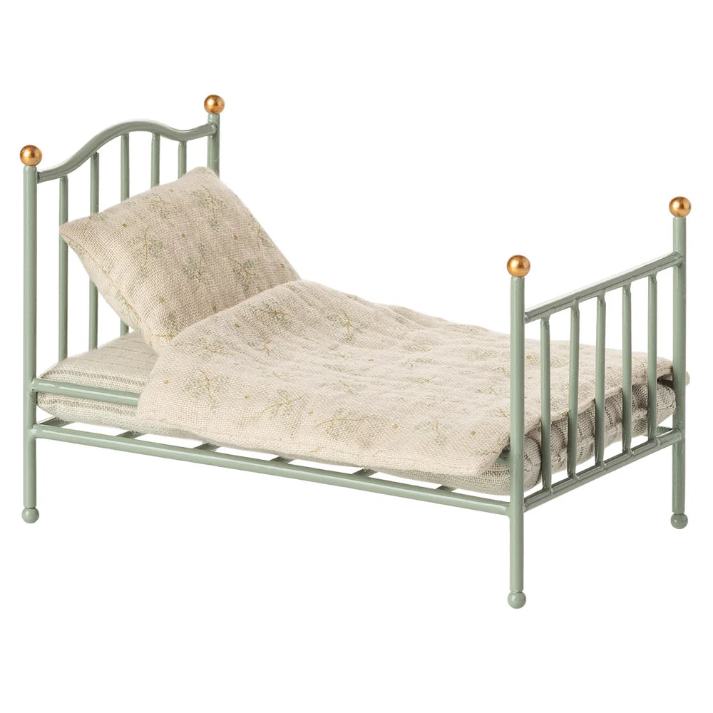 Maileg Vintage Single Bed, Mouse - Mint
