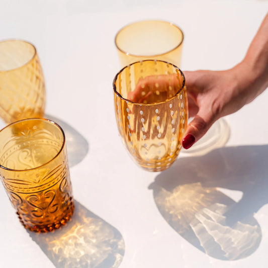 Perle Glass Tumbler Pair - Amber