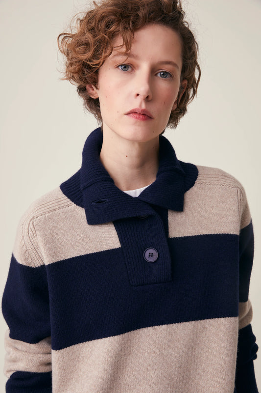 Moismont Merino Sweater 'Gregor' Stripes Navy/Cord