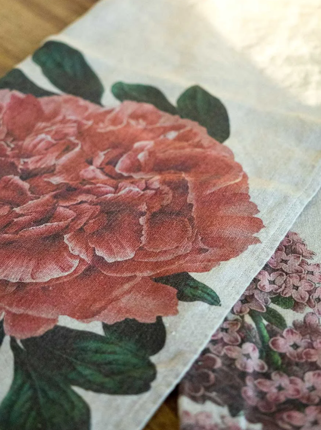 European Linen 'Peony & Lilac' Pair of Tea Towels