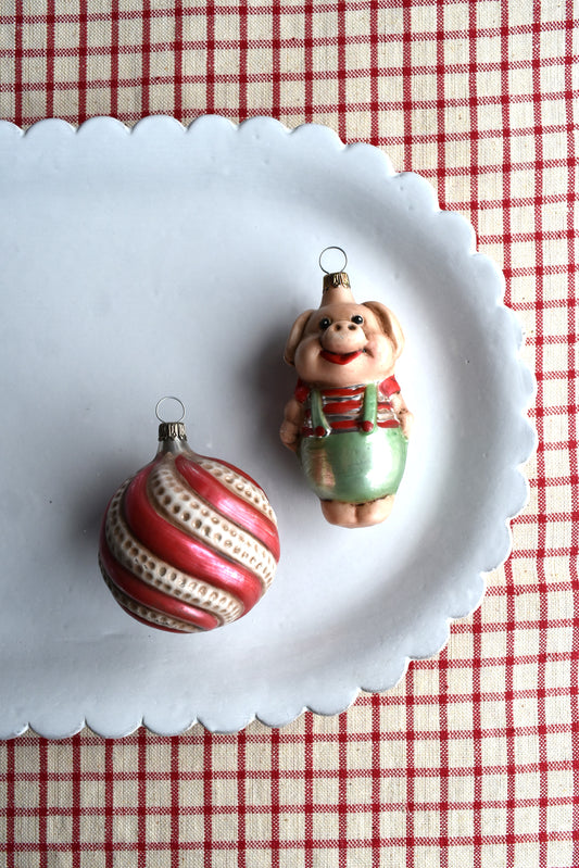 Pig in Pants & Swirl - Nostalgic German Christmas Ornaments - Set VIII