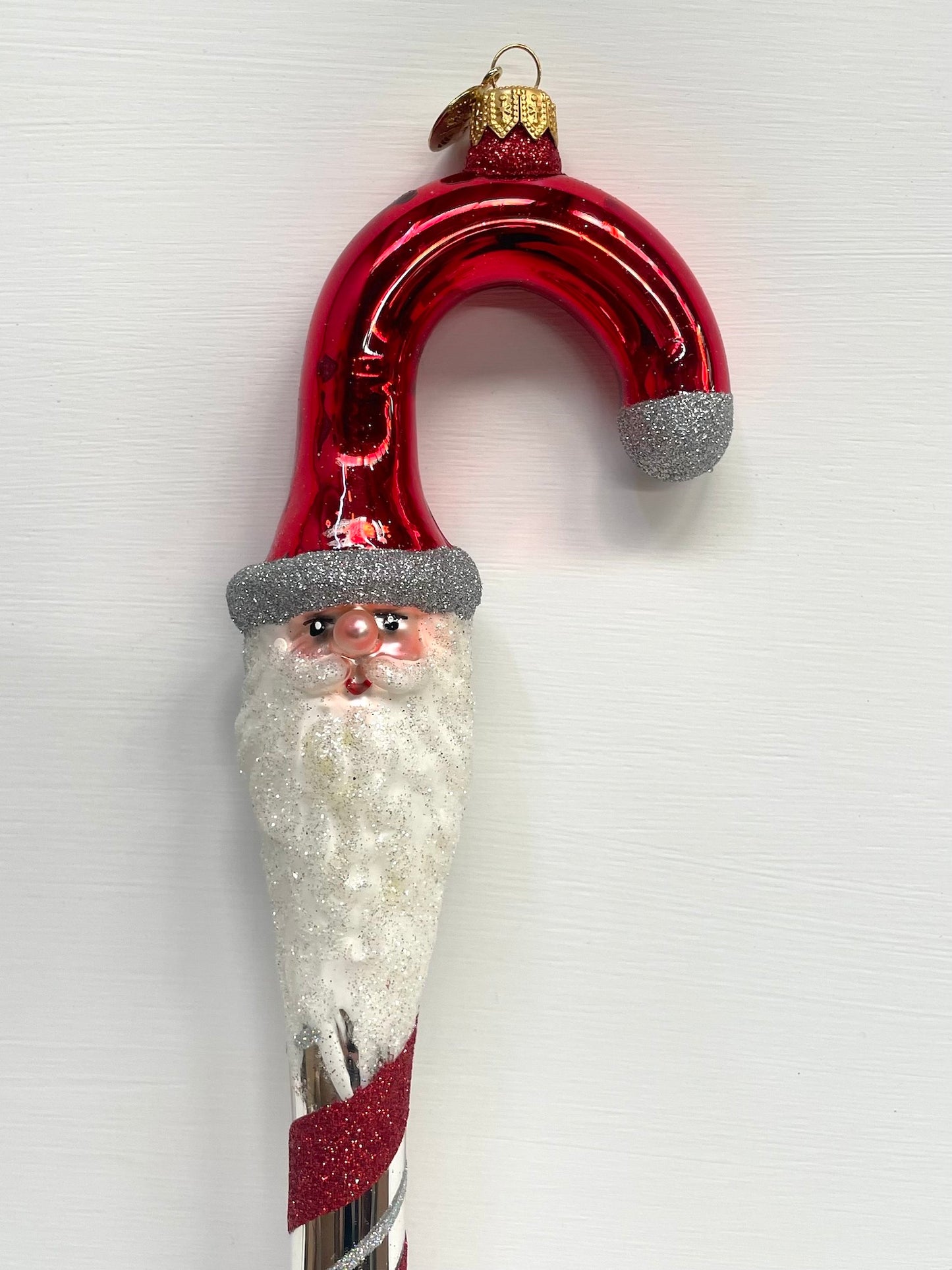 Polish Glass Christmas Ornament - Candy Cane Santa