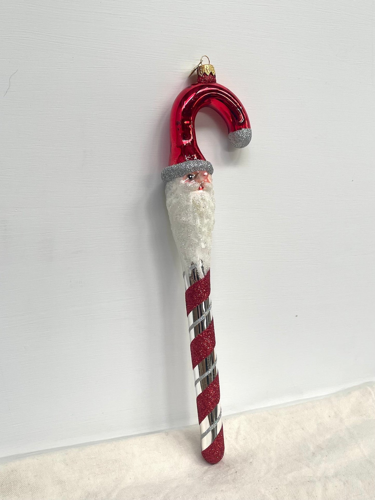 Polish Glass Christmas Ornament - Candy Cane Santa
