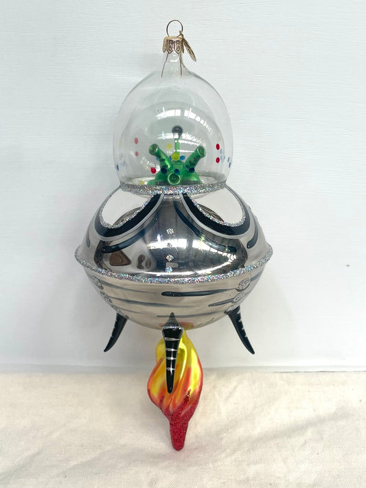 Polish Glass Christmas Ornament - Large Alien Spaceship
