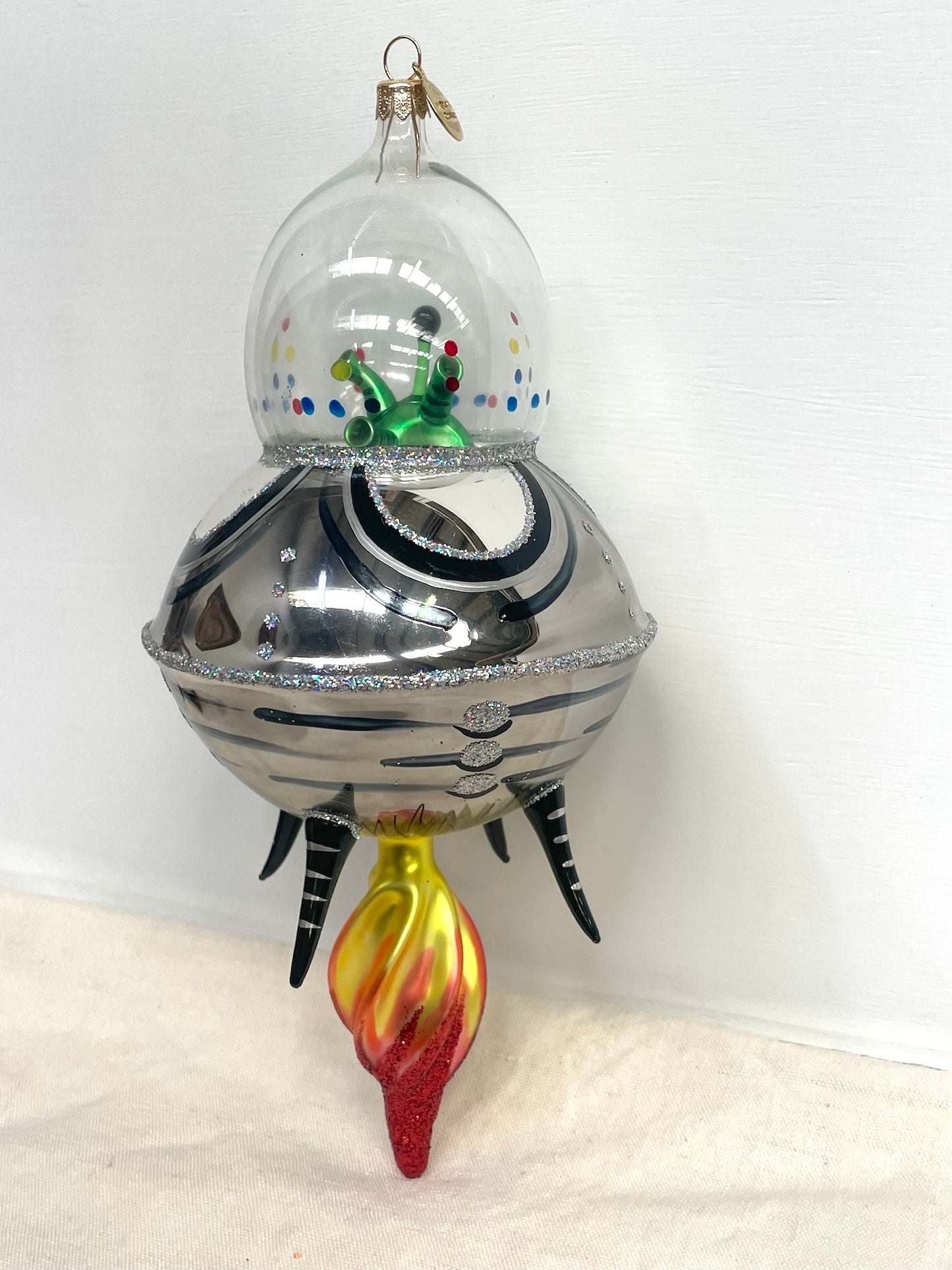 Polish Glass Christmas Ornament - Large Alien Spaceship
