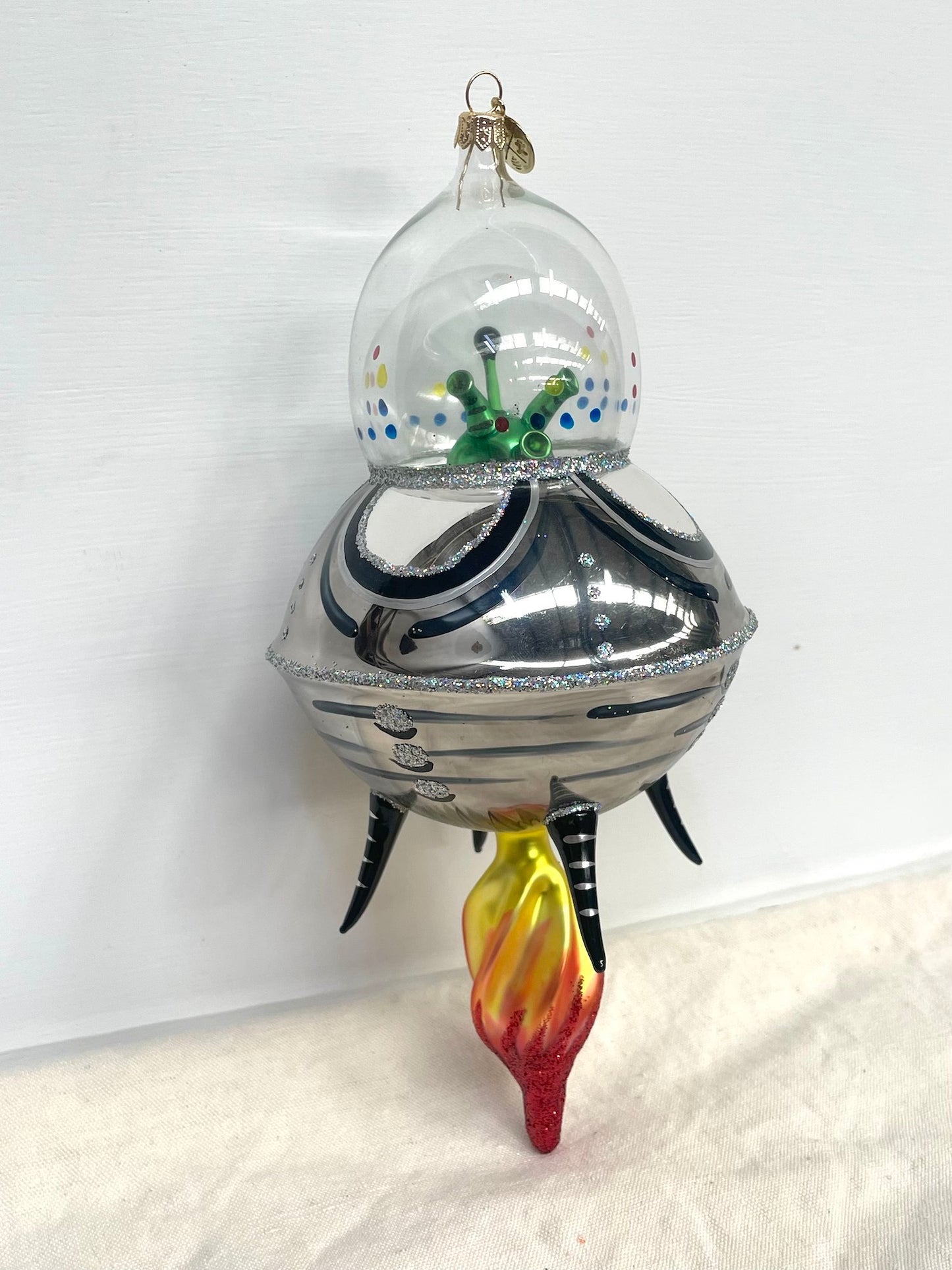 Polish Glass Christmas Ornament - Large Alien Spaceship