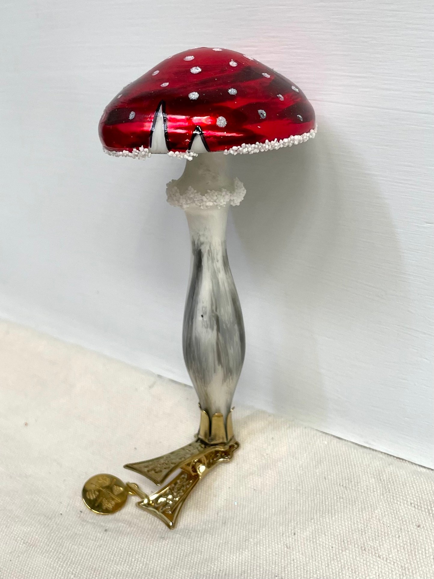 Polish Glass Christmas Ornament - Spotted Mushroom on Clip