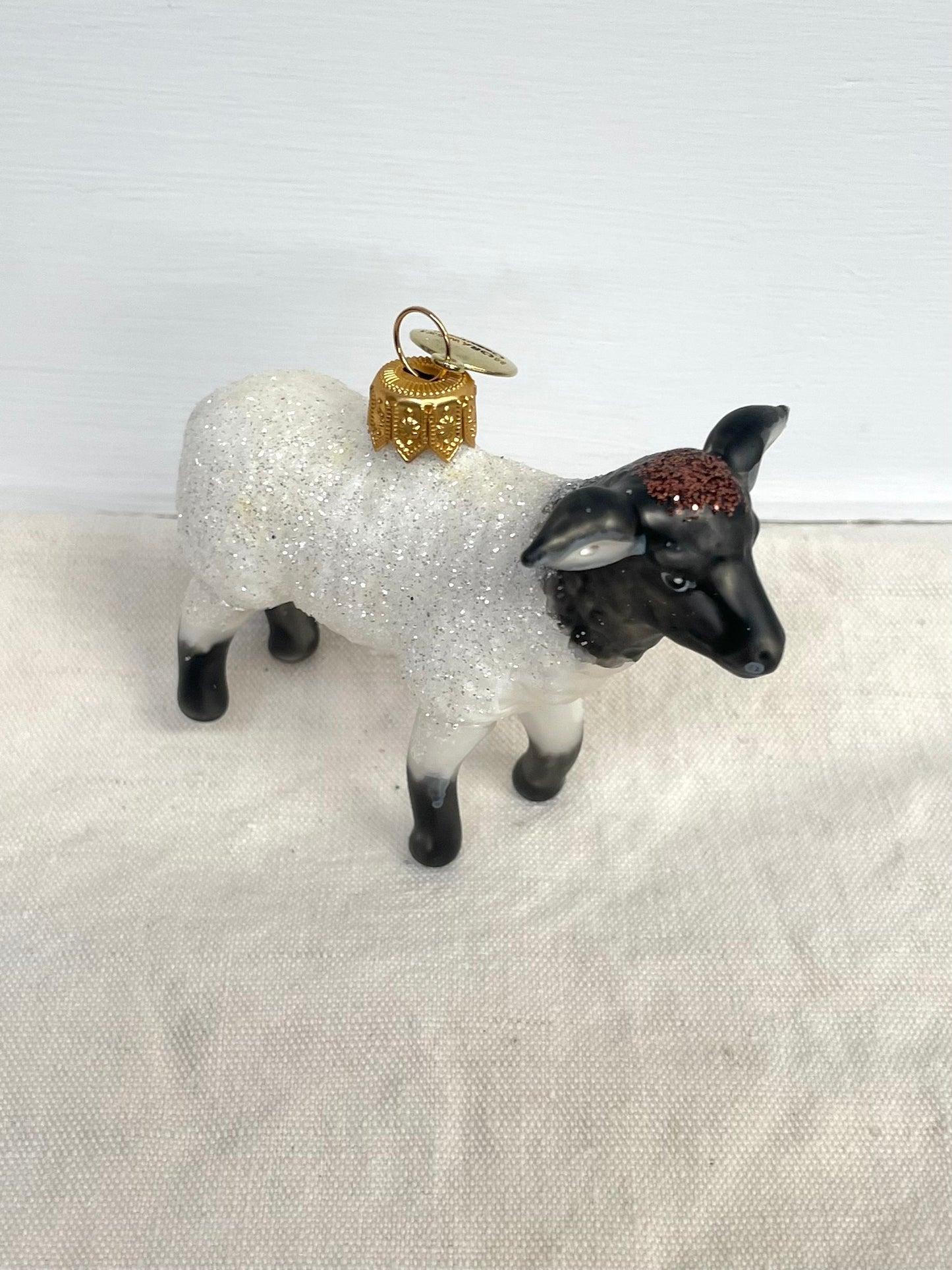 Polish Glass Christmas Ornament - White & Black Sheep
