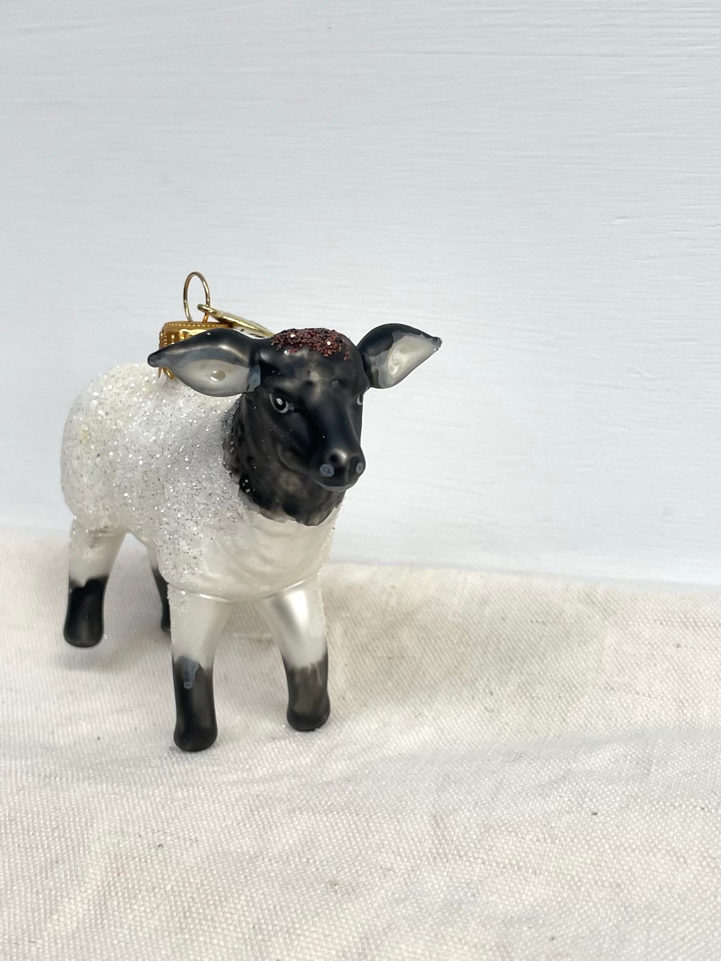 Polish Glass Christmas Ornament - White & Black Sheep