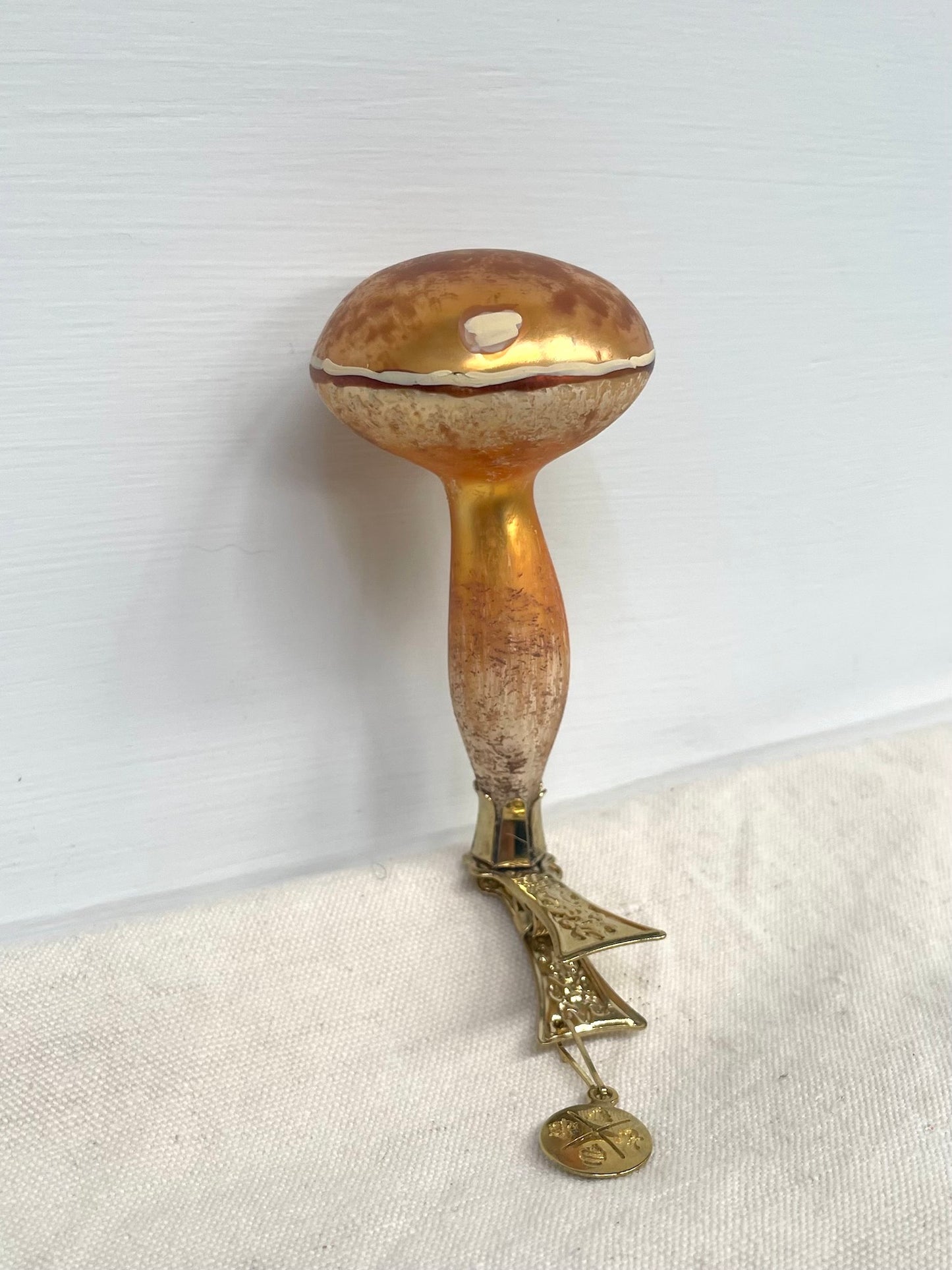 Polish Glass Christmas Ornament - Yellow Mushroom on Clip