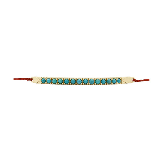 Dorothee Sausset Red Cord Bracelet With Turquoise Stones - 'Rakhi Baguette'