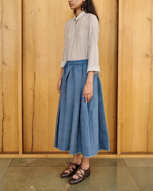 Runaway Bicycle Pleated Skirt - Blue