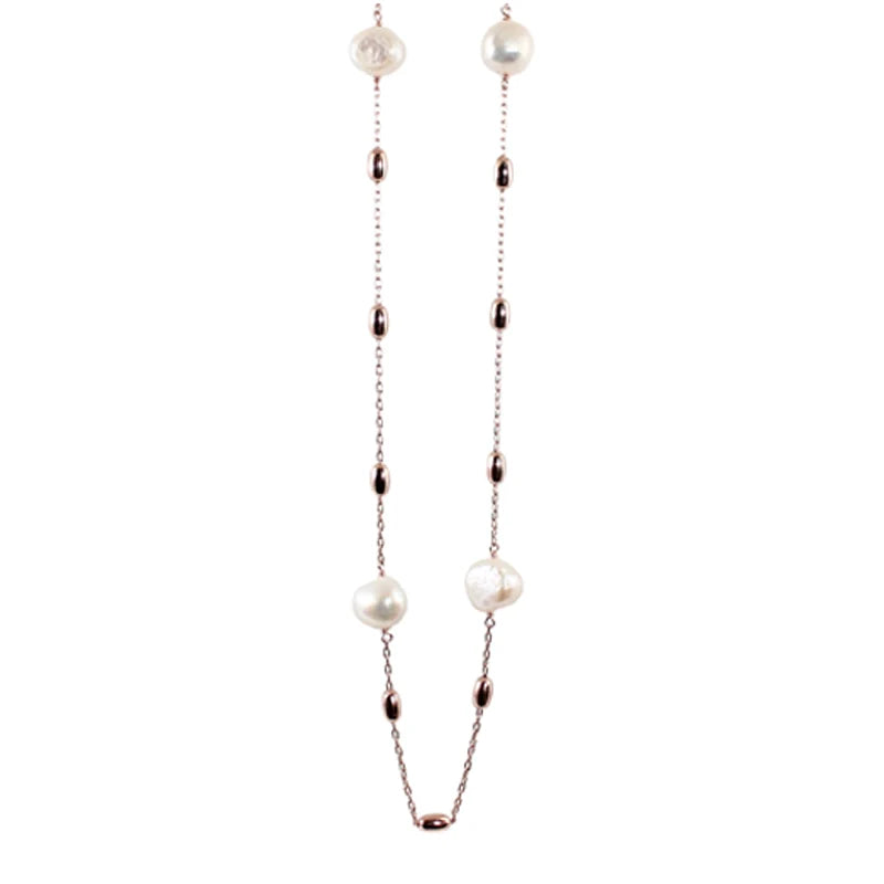 Italian Fresh Water Pearl And Rose Gold Drop Necklace