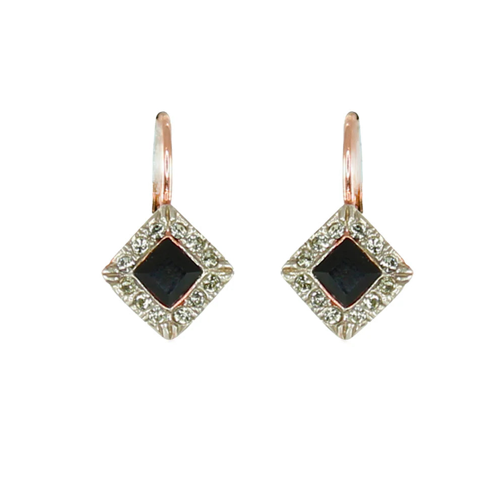 Italian Onyx & Crystal Small Earrings