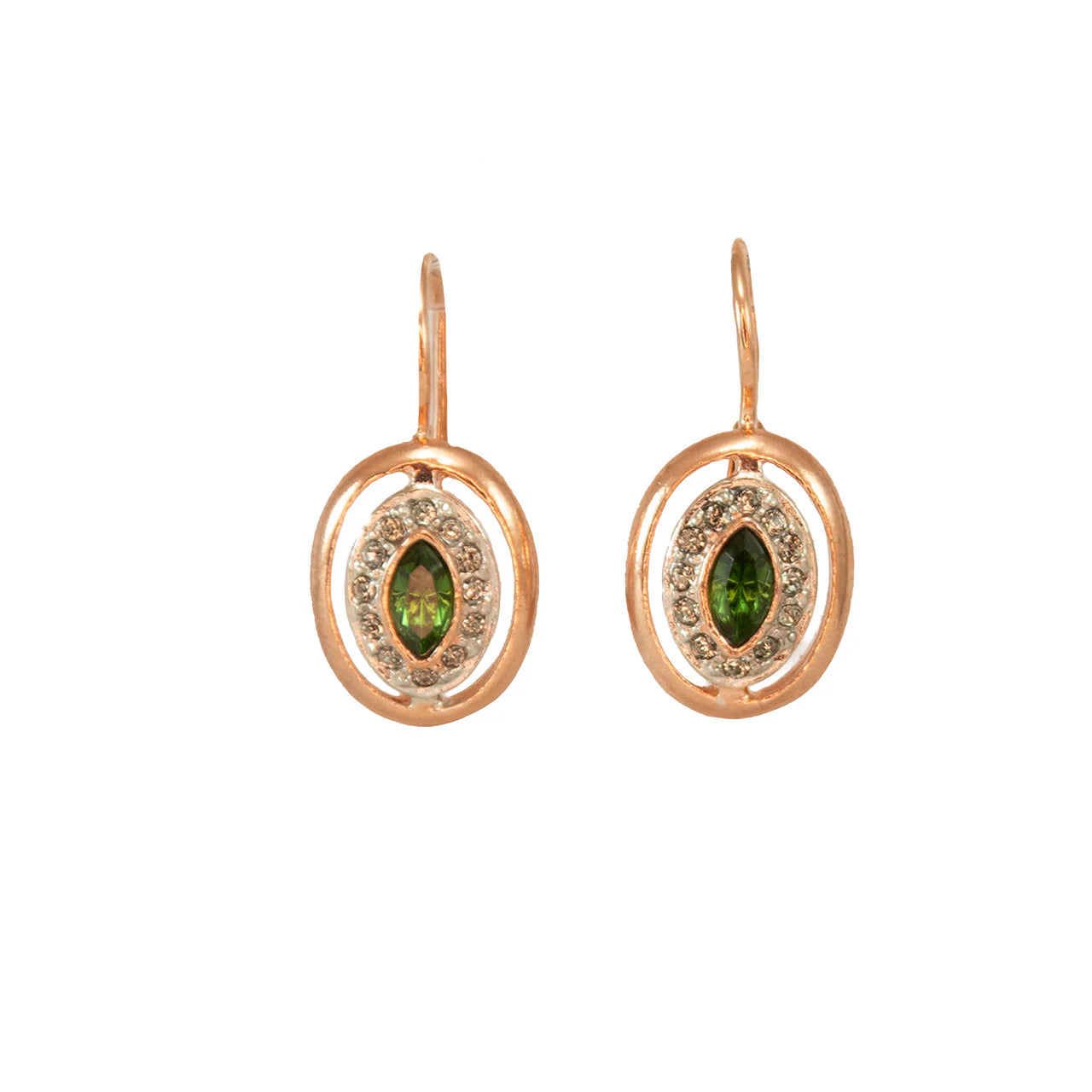 Italian Oval Cutout Earrings With Green Crystal Centre