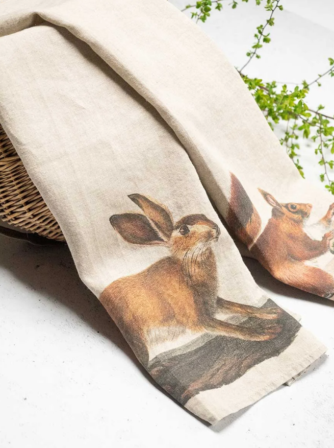 European Linen 'Hare & Squirrel' Pair of Tea Towels
