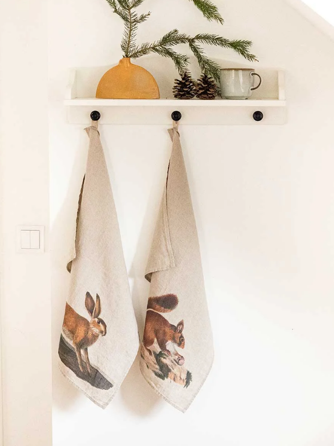 European Linen 'Hare & Squirrel' Pair of Tea Towels