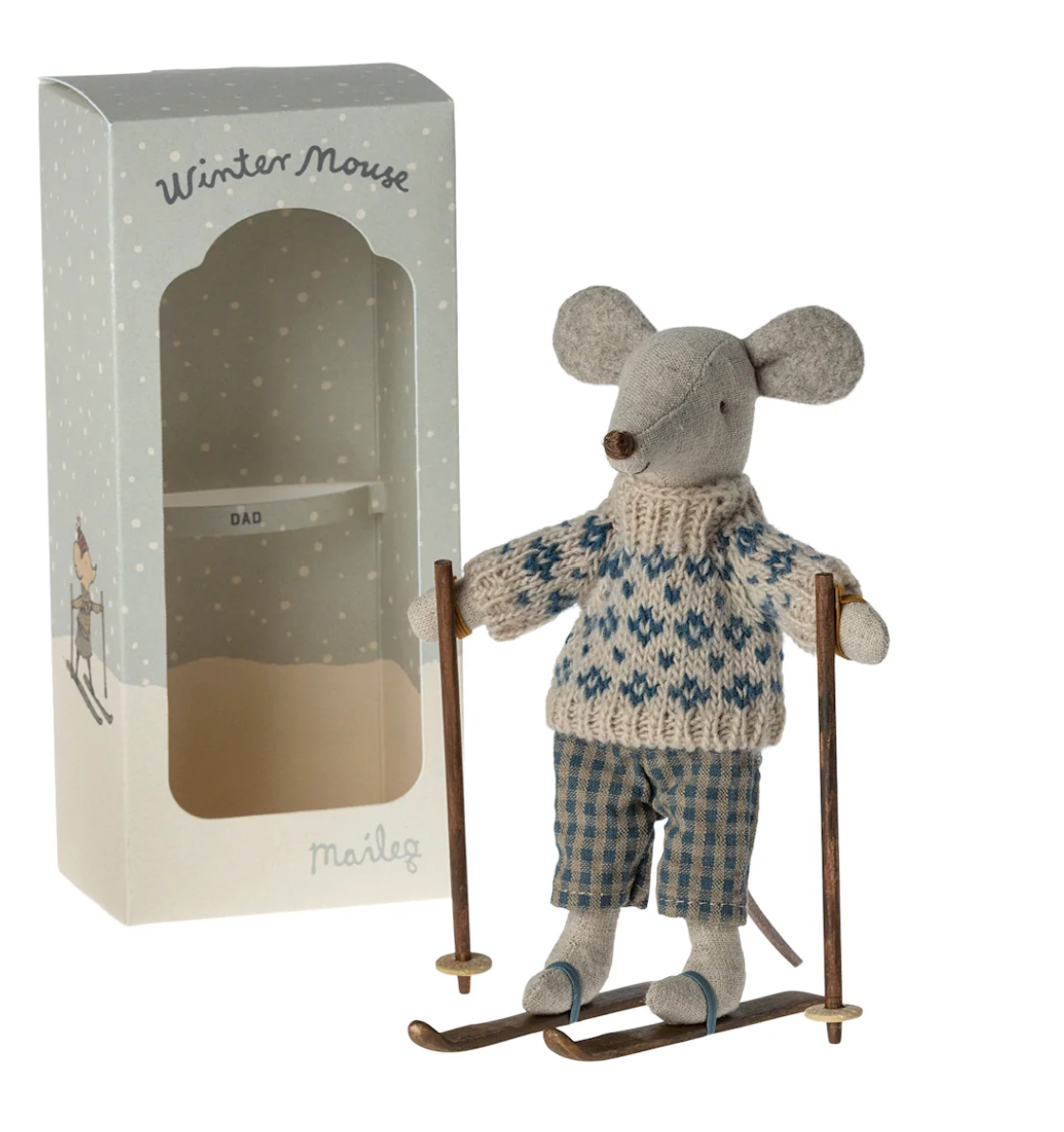 Maileg Winter Dad Mouse with Skis