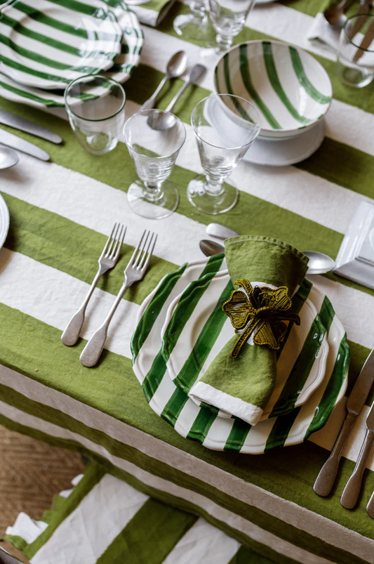 Summerill & Bishop 'Avocado & White Stripe' Linen Tablecloth