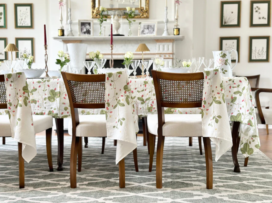 Summerill & Bishop 'Fraises des Bois' Strawberry Linen Tablecloth