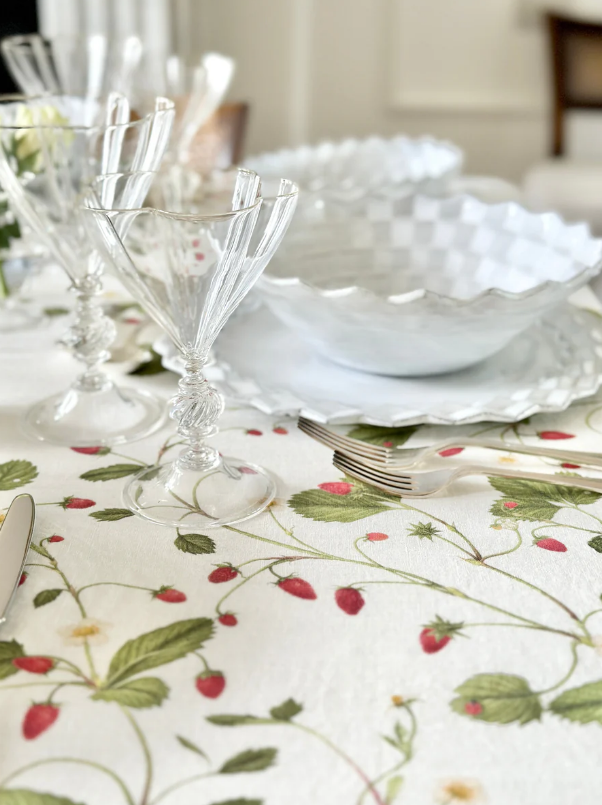 Summerill & Bishop 'Fraises des Bois' Strawberry Linen Tablecloth