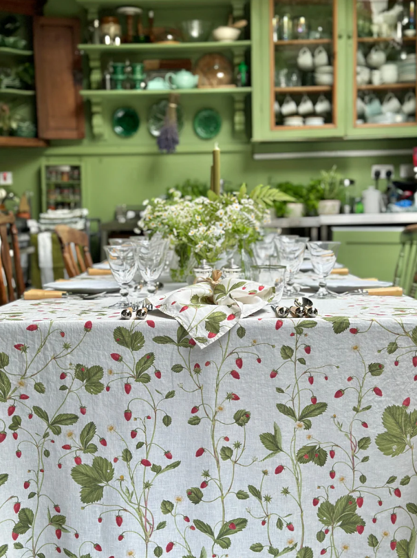 Summerill & Bishop 'Fraises des Bois' Strawberry Linen Tablecloth