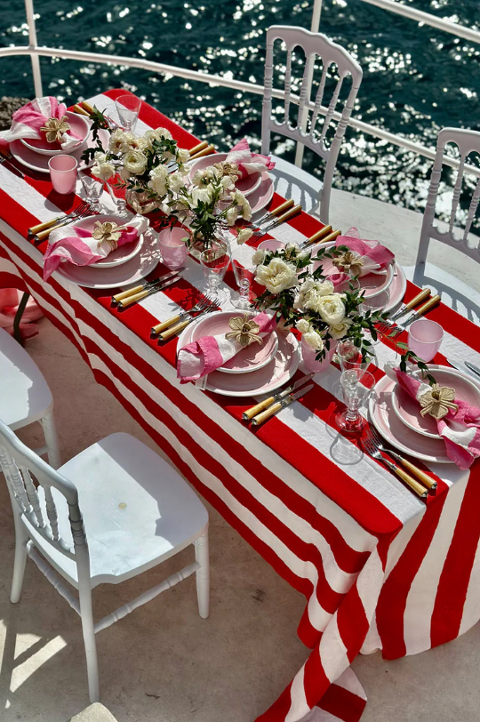 Summerill & Bishop 'Red & White Stripe' Linen Tablecloth