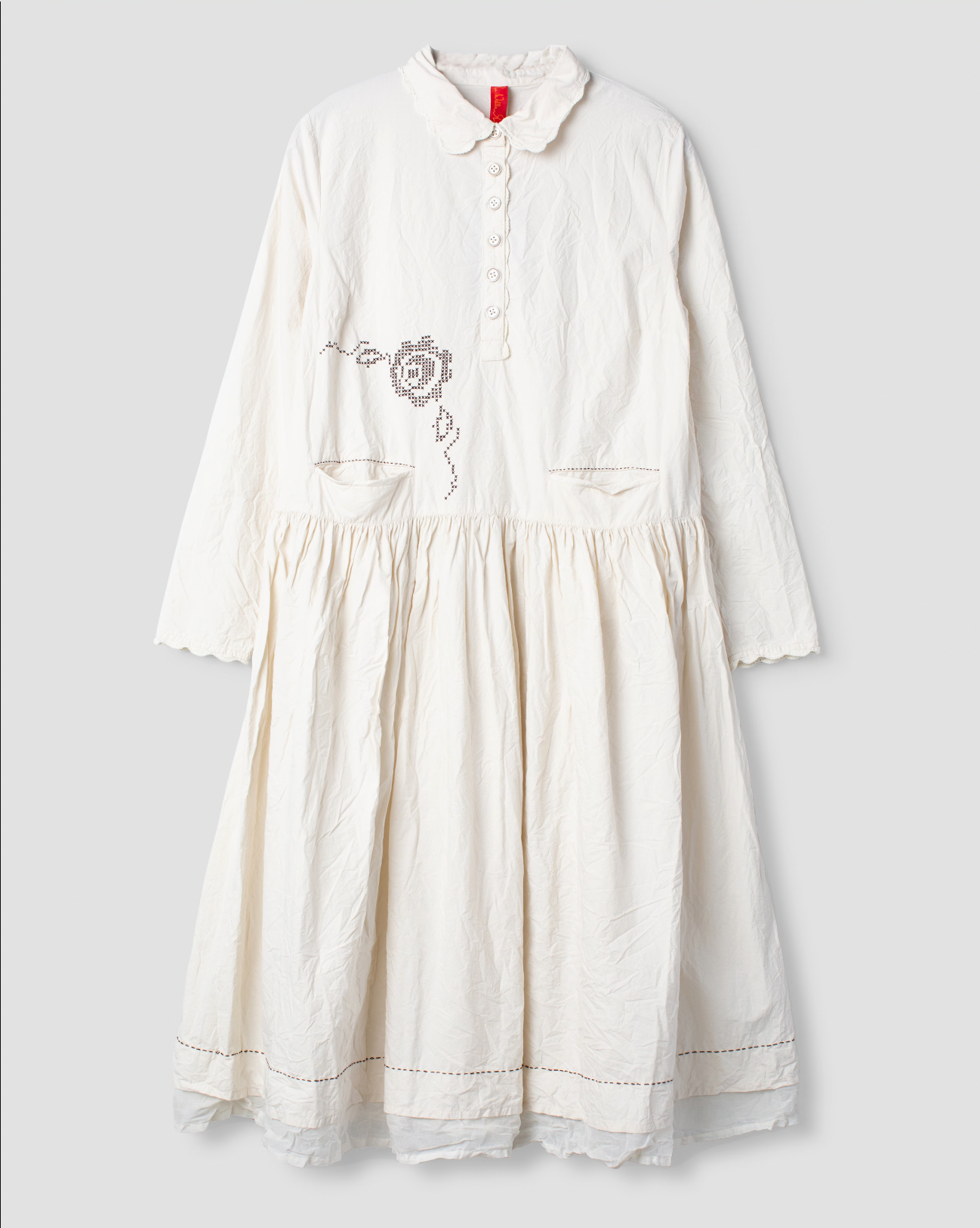 Ewa i Walla 'Paola' Long Sleeve Dress With Crocheted Lace In Cream LAST ONE Medium